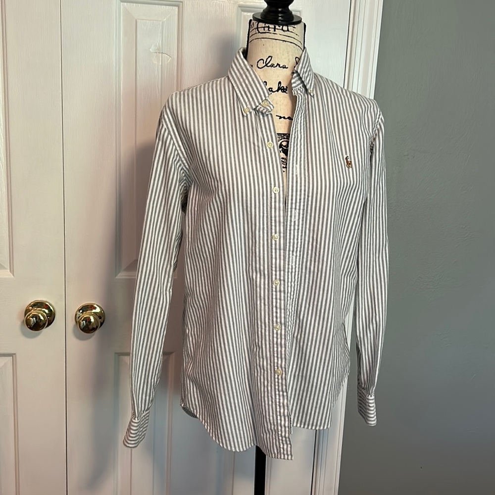 Ralph Lauren gray and white striped shirt